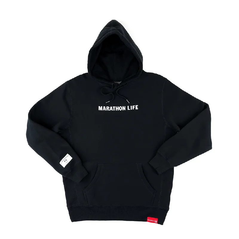 Women's pullover hoodie with a side slit for a modern and relaxed fitMarathon Life (Victory Flags) Hoodie - Black/White Women's pullover hoodie with a side slit for a modern and relaxed fitMarathon Life (Victory Flags) Hoodie - Black/White