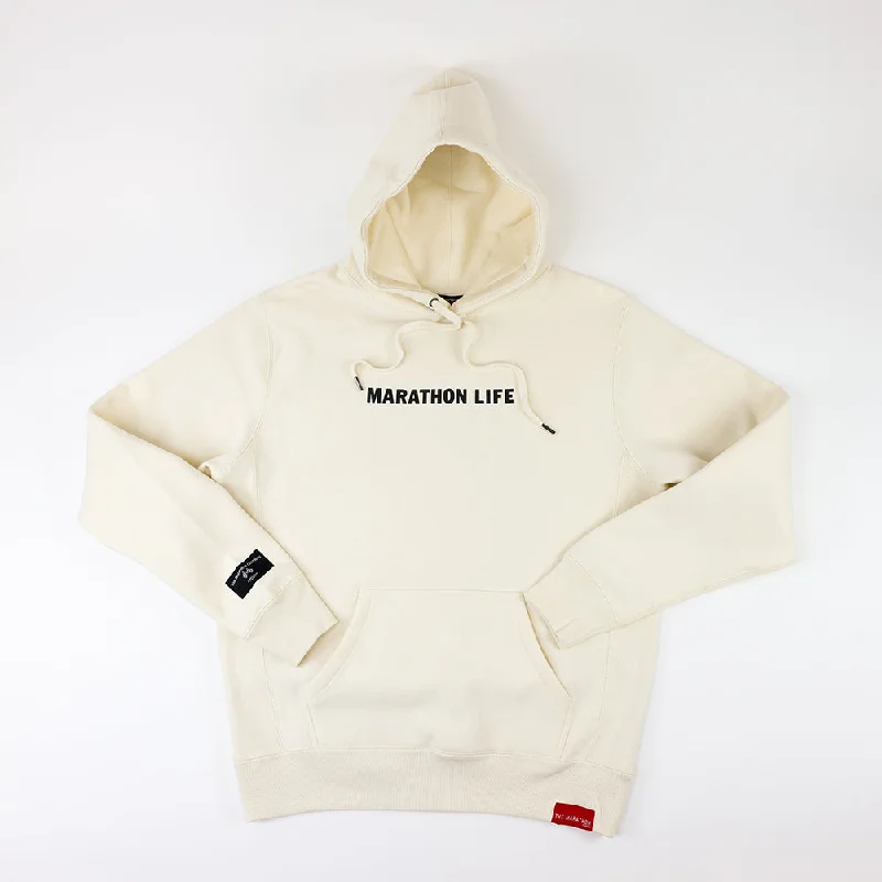 Women's color - block hoodie combining bold hues for a fashion - forward statementMarathon Life (Victory Flags) Hoodie - Bone/Black Women's color - block hoodie combining bold hues for a fashion - forward statementMarathon Life (Victory Flags) Hoodie - Bone/Black