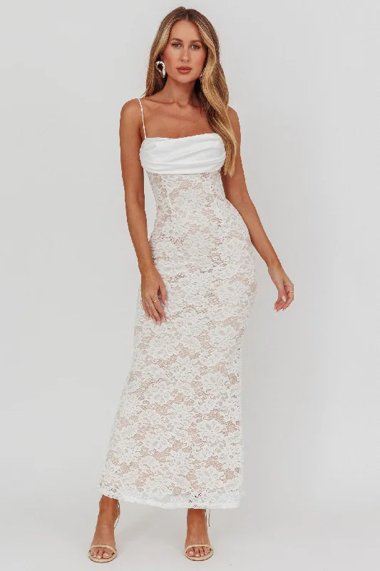 Strapless Women Dress with a Built - in Bra for Comfort and SupportMelting Lace Maxi Dress White