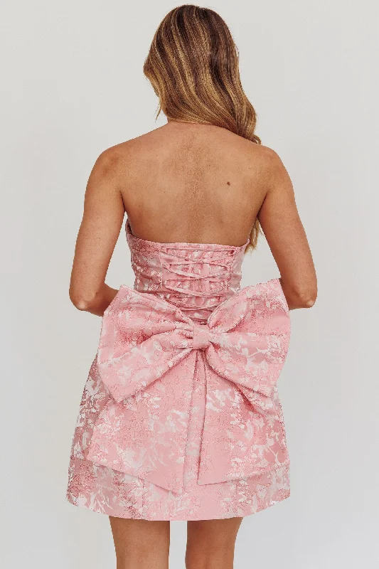 Off - the - Shoulder Women Dress for a Romantic and Feminine LookMelty Kisses Bow Mini Dress Pink Off - the - Shoulder Women Dress for a Romantic and Feminine LookMelty Kisses Bow Mini Dress Pink