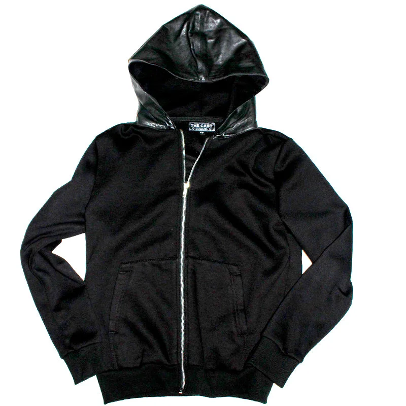 Women's cropped sweatshirt with a slogan graphic for a fun and expressive lookUnisex Zip-Up Leather Hoodie Women's cropped sweatshirt with a slogan graphic for a fun and expressive lookUnisex Zip-Up Leather Hoodie
