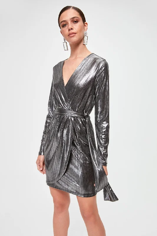 Plus Size Women Dress with a Flattering A - Line Cut for Comfort and StyleMettalic Wrap Dress