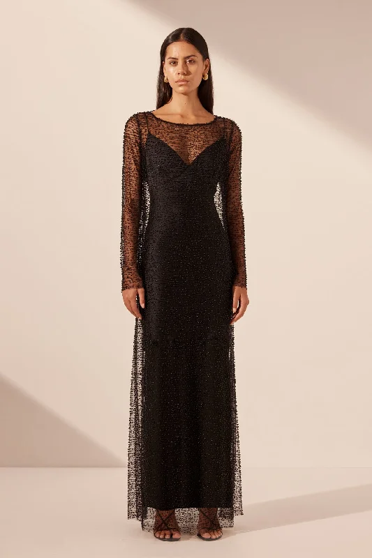 Lace - Embellished Women Dress for an Elegant and Sophisticated AppearanceMONA COWL BACK MAXI DRESS - BLACK