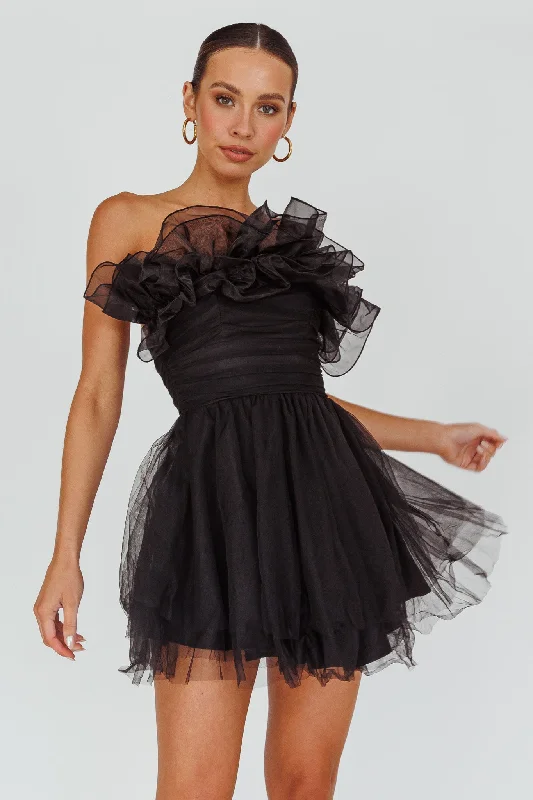 Pleated Women Dress with a Timeless and Elegant TextureMy Beloved Organza Frill Mini Dress Black Pleated Women Dress with a Timeless and Elegant TextureMy Beloved Organza Frill Mini Dress Black
