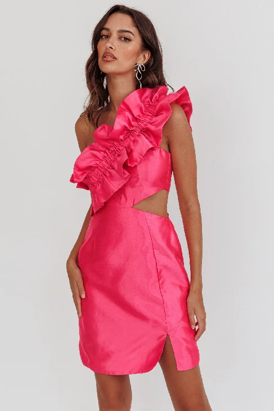 Plus Size Women Dress with a Flattering A - Line Cut for Comfort and StyleNY Moment Wide Ruffle Shoulder Mini Dress Pink Plus Size Women Dress with a Flattering A - Line Cut for Comfort and StyleNY Moment Wide Ruffle Shoulder Mini Dress Pink
