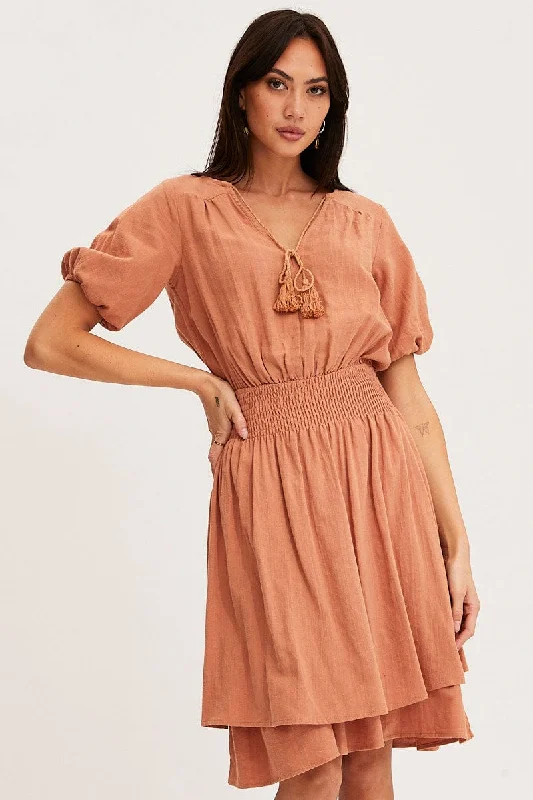Lace - Embellished Women Dress for an Elegant and Sophisticated AppearanceOrange Midi Dress Short Sleeve V Neck