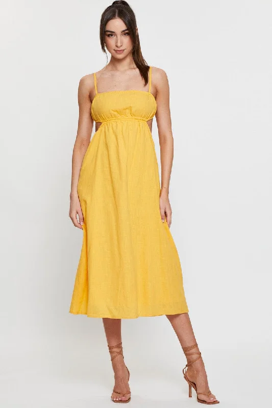 Strapless Women Dress with a Built - in Bra for Comfort and SupportOrange Midi Dress Sleeveless