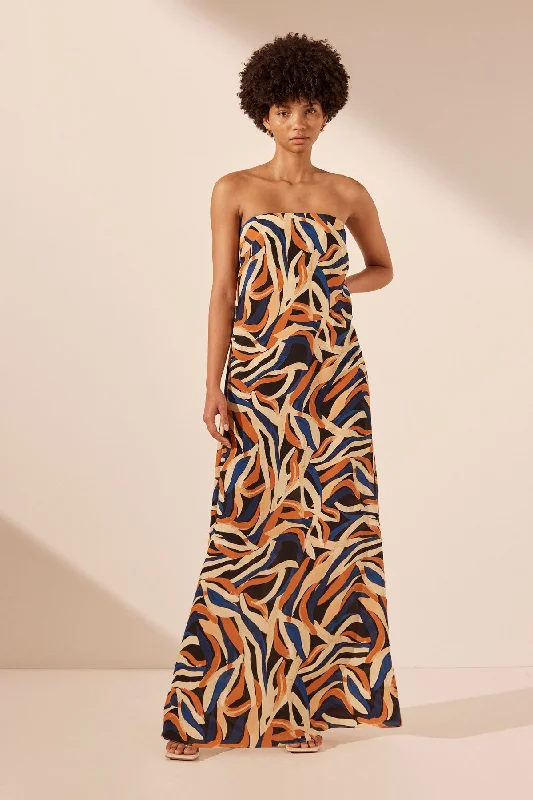 PALMA SILK STRAPLESS COLUMN MAXI DRESS