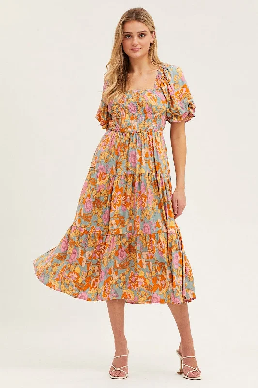 Lace - Embellished Women Dress for an Elegant and Sophisticated AppearancePrint Dress Puff Sleeve Maxi Lace - Embellished Women Dress for an Elegant and Sophisticated AppearancePrint Dress Puff Sleeve Maxi