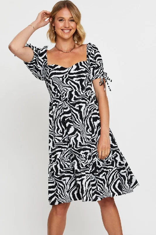 Mermaid - Style Women Dress with a Fitted Silhouette for Special OccasionsPrint Midi Dress Short Sleeve