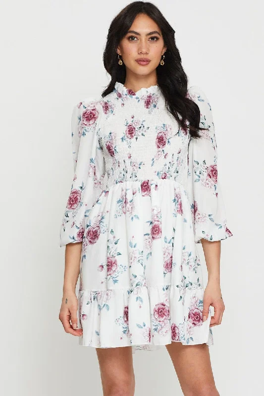 Off - the - Shoulder Women Dress for a Romantic and Feminine LookPrint Mini Dress High Neck Skater