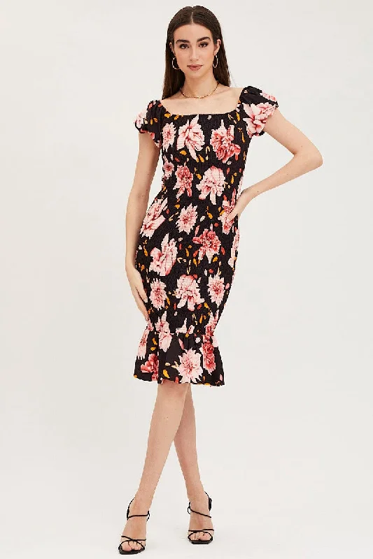Little Black Women Dress with Sequins for a Glamorous Night OutPrint Shirred Midi Dress Little Black Women Dress with Sequins for a Glamorous Night OutPrint Shirred Midi Dress