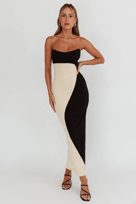 Empire Waist Women Dress to Accentuate the Bust and Conceal the WaistRegent Strapless Maxi Dress Black/Beige