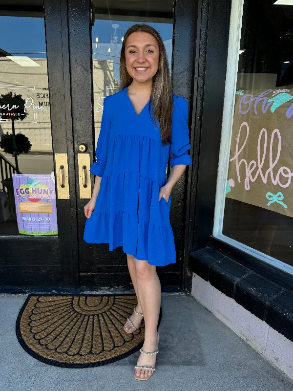 Empire Waist Women Dress to Accentuate the Bust and Conceal the WaistRoyal blue tiered dress