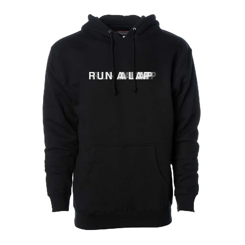 Women's cropped sweatshirt with a lace - trimmed hem for a romantic lookRun A Lap Blurred Hoodie - Black/White Women's cropped sweatshirt with a lace - trimmed hem for a romantic lookRun A Lap Blurred Hoodie - Black/White
