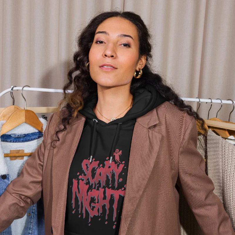 Women's hoodie with a glittery print for a glamorous and sparkly appearanceScary Nights Halloween Graphic Women Eco Raglan Hoodie Women's hoodie with a glittery print for a glamorous and sparkly appearanceScary Nights Halloween Graphic Women Eco Raglan Hoodie