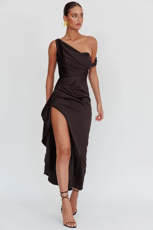 Sheath Women Dress with a Tailored Fit for a Professional LookSensations Off Shoulder Satin Maxi Dress Black