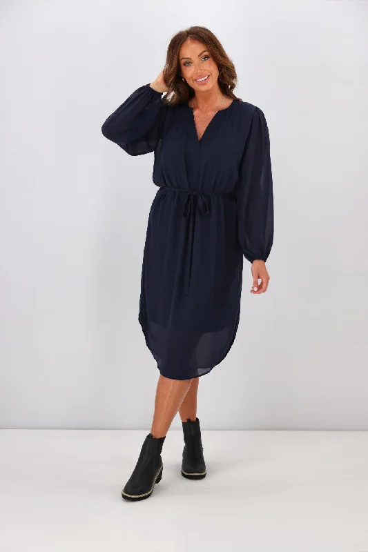 Little Black Women Dress with Sequins for a Glamorous Night OutShine On Label Zaya Placket Neck Dress Midnight
