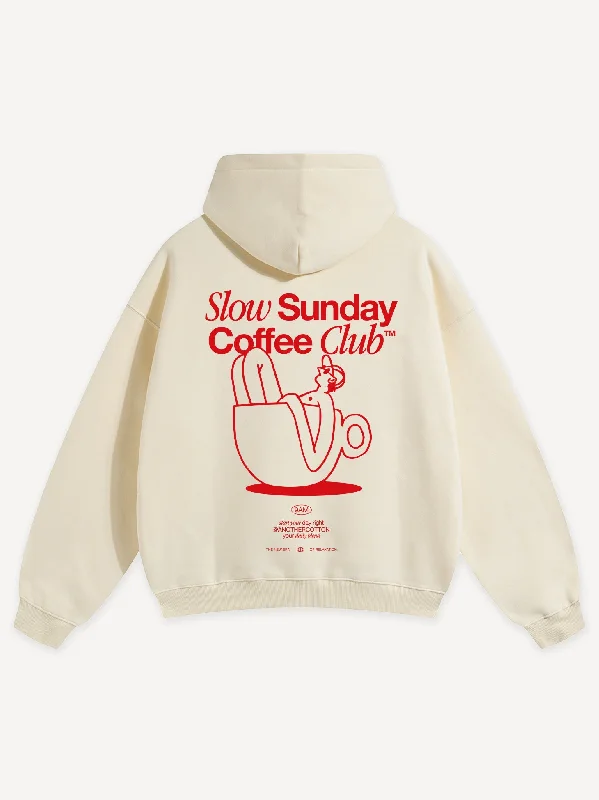 Women's hoodie with a kangaroo pocket and a pom - pom drawstring for added charmSlow Sunday Coffee Club Oversized Hoodie Women's hoodie with a kangaroo pocket and a pom - pom drawstring for added charmSlow Sunday Coffee Club Oversized Hoodie
