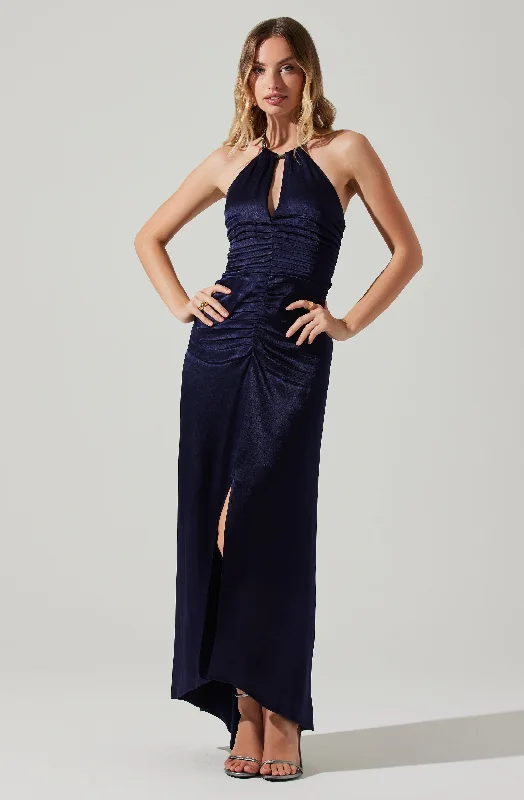 Printed Abstract Women Dress for a Modern and Artistic AppealStella Ruched Halter Maxi Dress