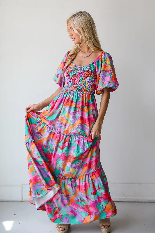 Ruffled Women Dress with Multiple Layers for a Playful and Girly StyleFINAL SALE - Sunny Concept Lavender Floral Tiered Maxi Dress