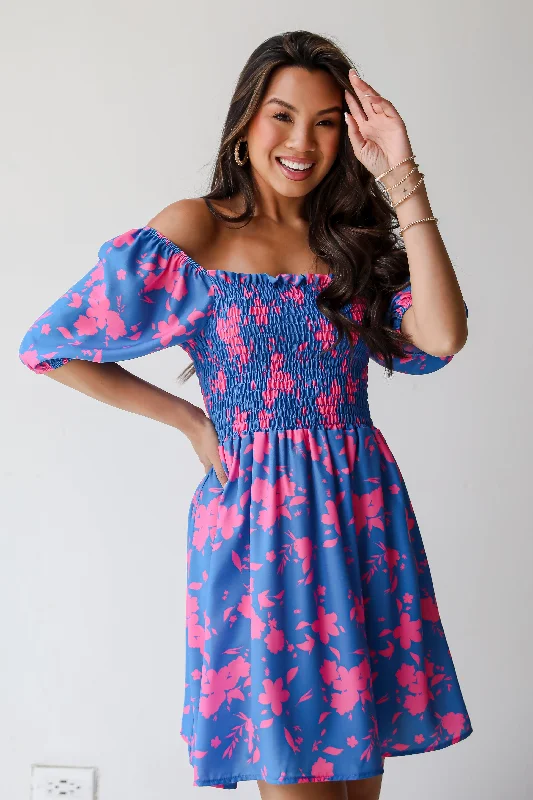Sleeveless Women Dress in Bright Colors for Summer PartiesFINAL SALE - Sweetly Vibing Blue Floral Mini Dress