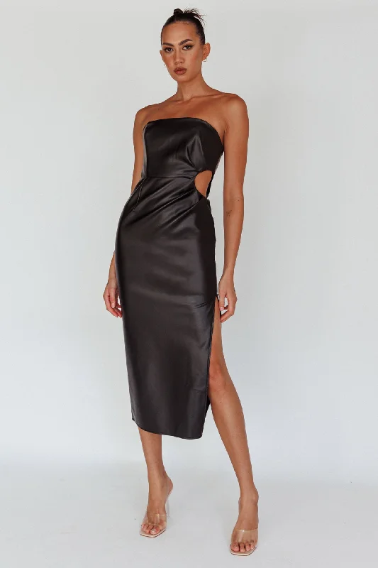 Empire Waist Women Dress to Accentuate the Bust and Conceal the WaistTaking Bets Strapless Midi Dress Leather Black Empire Waist Women Dress to Accentuate the Bust and Conceal the WaistTaking Bets Strapless Midi Dress Leather Black