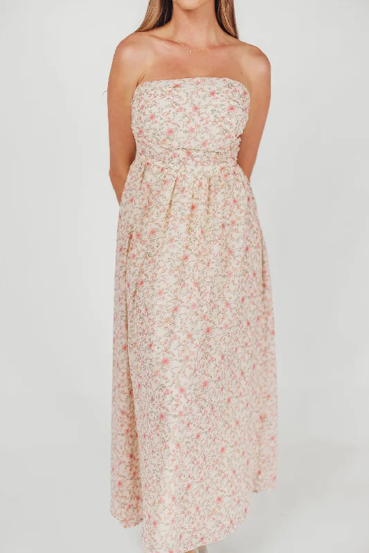 Shift Women Dress with a Simple and Classic Design for Everyday WearBrenna Strapless Maxi Dress with Ruching Detail Midi in Cream