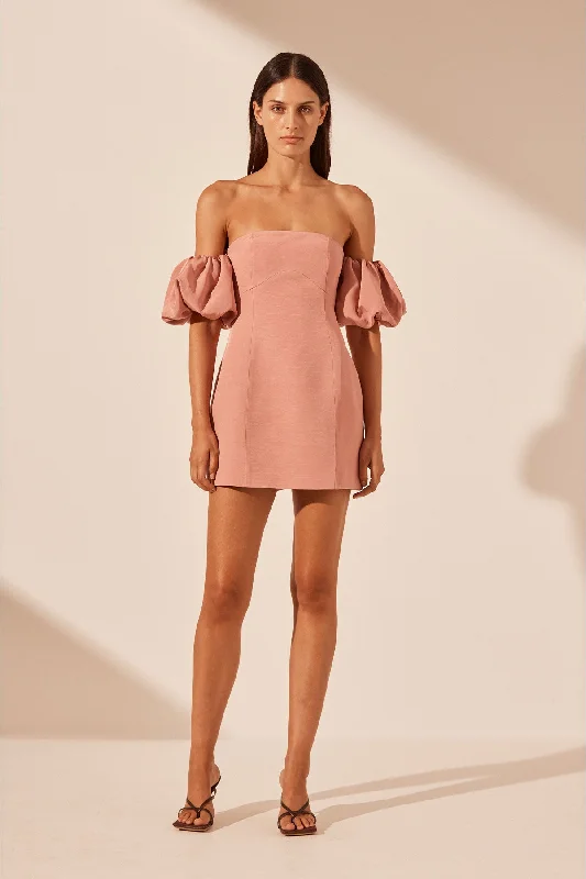 Printed Abstract Women Dress for a Modern and Artistic AppealVENTO PUFF SLEEVE CONTOUR MINI DRESS - ROSE DAWN