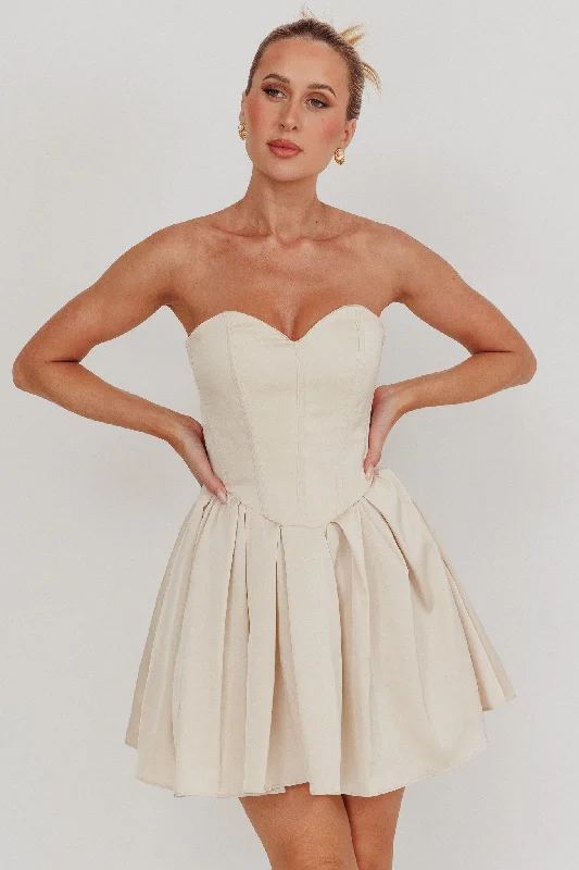 Strapless Women Dress with a Built - in Bra for Comfort and SupportWhat I Like Sweetheart Neckline Mini Dress Champagne Strapless Women Dress with a Built - in Bra for Comfort and SupportWhat I Like Sweetheart Neckline Mini Dress Champagne