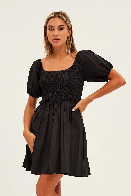 Long - Sleeve Women Dress in Velvet for a Luxurious Winter LookWhite Fit And Flare Dress Puff Sleeve Mini Poplin