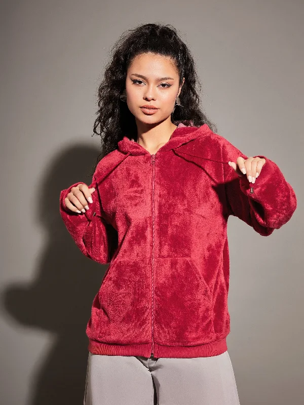 Men jackets with a built - in hood that can be stowed away when not in useWomen Maroon Fur Hooded Jacket Men jackets with a built - in hood that can be stowed away when not in useWomen Maroon Fur Hooded Jacket