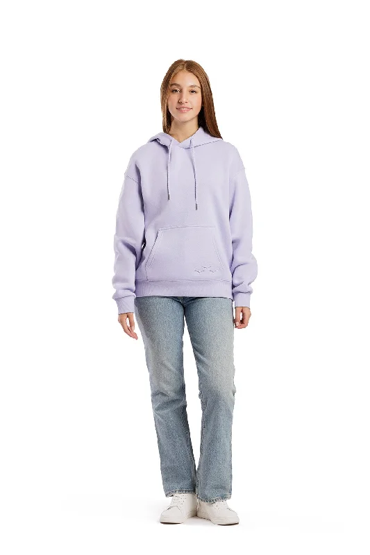 Women's long - sleeve cropped sweatshirt with ribbed cuffs for a snug fitChlo Relaxed Fit Hoodie in Lavender Women's long - sleeve cropped sweatshirt with ribbed cuffs for a snug fitChlo Relaxed Fit Hoodie in Lavender