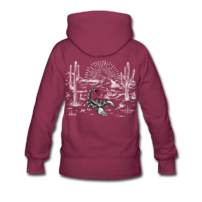 Women's hoodie with a kangaroo pocket and a pom - pom drawstring for added charmWomen’s Desert Scorpion Premium Hoodie Women's hoodie with a kangaroo pocket and a pom - pom drawstring for added charmWomen’s Desert Scorpion Premium Hoodie