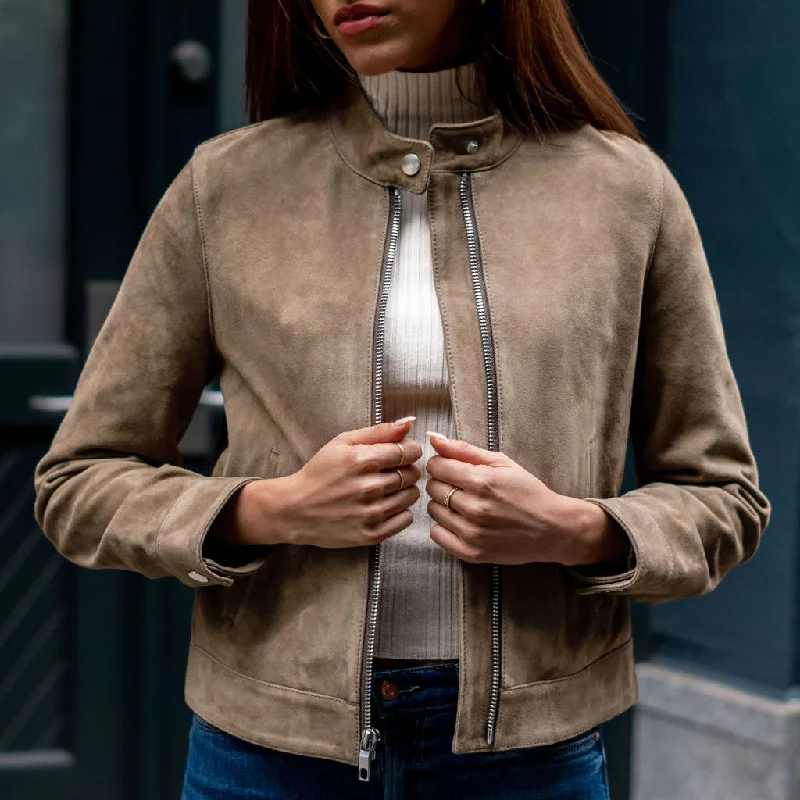 Slim - fit leather men jackets with a distressed finish for a rugged lookRacer Jacket | Taupe Slim - fit leather men jackets with a distressed finish for a rugged lookRacer Jacket | Taupe