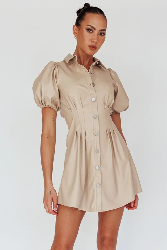 Plus Size Women Dress with a Flattering A - Line Cut for Comfort and StyleZurich Pleated Waist Shirt Dress Faux Leather Nude