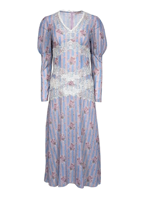 Maxi Women Dress with Floral Print for a Bohemian Vibe Maxi Women Dress with Floral Print for a Bohemian Vibe Darja Donezz - Lavender & Blue Stripe & Floral Print w/ Lace Trim Dress Sz M Maxi Women Dress with Floral Print for a Bohemian Vibe Maxi Women Dress with Floral Print for a Bohemian Vibe Darja Donezz - Lavender & Blue Stripe & Floral Print w/ Lace Trim Dress Sz M