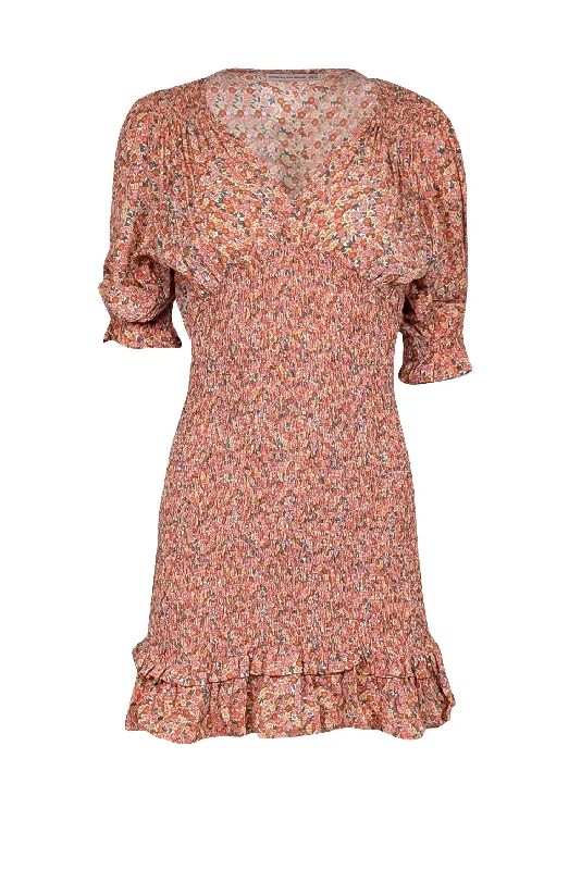 Long - Sleeve Women Dress in Velvet for a Luxurious Winter Look Long - Sleeve Women Dress in Velvet for a Luxurious Winter Look Faithfull the Brand - Orange, Pink, & Yellow Floral Smocked Dress Sz 2