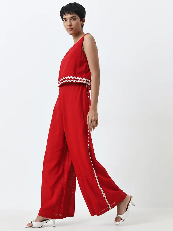 Shift Women Dress with a Simple and Classic Design for Everyday Wear Shift Women Dress with a Simple and Classic Design for Everyday Wear LOV Red Embroidered Blended Linen Jumpsuit