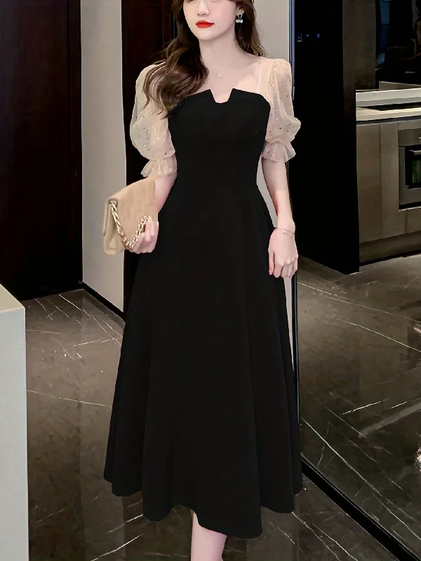 Halter Neck Women Dress to Show Off the Shoulders and Neckline Halter Neck Women Dress to Show Off the Shoulders and Neckline Sixsr Contrast Mesh Ruffle Dress, Elegant Puff Sleeve Evening Party Dress, Women's Clothing