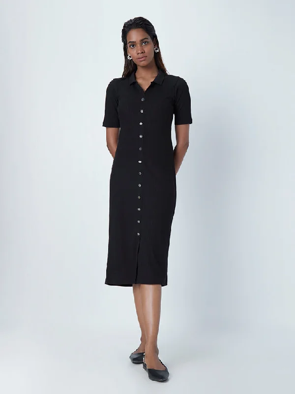 Lace - Embellished Women Dress for an Elegant and Sophisticated Appearance Lace - Embellished Women Dress for an Elegant and Sophisticated Appearance Wardrobe Black Ribbed Shirt Dress