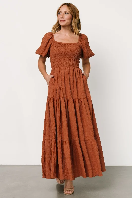 Sheer maxi dresses with lace overlays for a romantic touchAmaya Smocked Dress | Sandstone Sheer maxi dresses with lace overlays for a romantic touchAmaya Smocked Dress | Sandstone