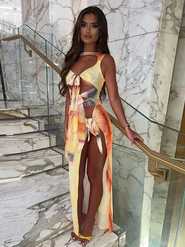 Maxi dresses with one - shoulder designs for a stylish and asymmetric lookHollow Out Split Bandage Gradient Print Elegant Spring Summer Maxi Dress Maxi dresses with one - shoulder designs for a stylish and asymmetric lookHollow Out Split Bandage Gradient Print Elegant Spring Summer Maxi Dress