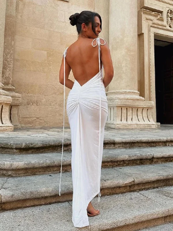 Long Spaghetti Strap Slim Bodycon Backless Nightclub Sexy Summer Maxi Dress