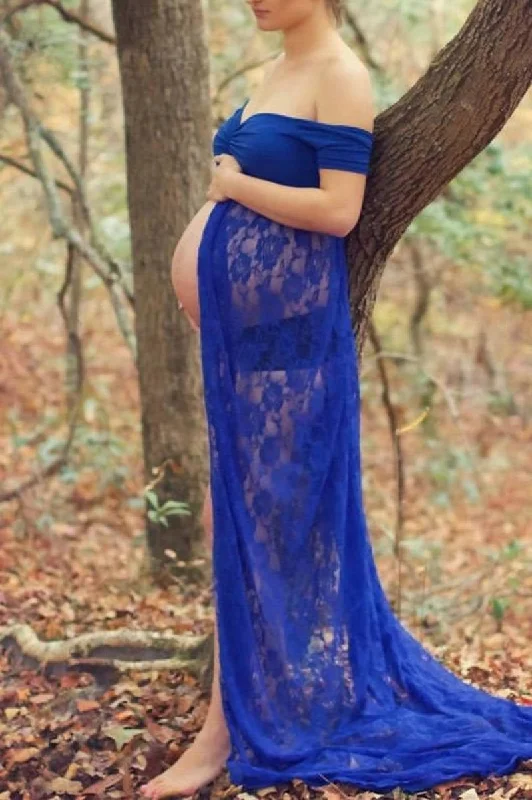 Floral print maxi dresses for summer garden partiesOff Shoulder Open Lace Maternity Photoshoot Dress Floral print maxi dresses for summer garden partiesOff Shoulder Open Lace Maternity Photoshoot Dress