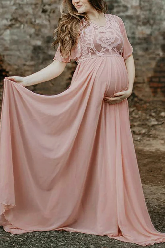 Satin maxi dresses with a high - low hem for a modern twistFabulous Lace Half Sleeves Maternity Photoshoot Dress Satin maxi dresses with a high - low hem for a modern twistFabulous Lace Half Sleeves Maternity Photoshoot Dress
