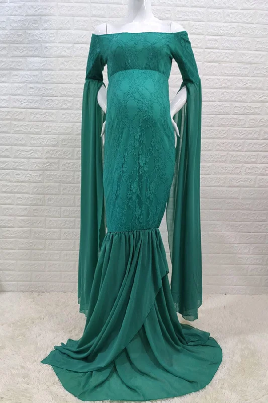 Maxi dresses with cold - shoulder cutouts for a trendy lookFabulous Mermaid Lace Long Sleeves Maternity Dress