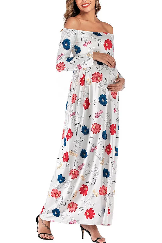 Velvet maxi dresses with long sleeves for winter weddingsFloral Maternity Off-the-shoulder Maxi Dress Velvet maxi dresses with long sleeves for winter weddingsFloral Maternity Off-the-shoulder Maxi Dress