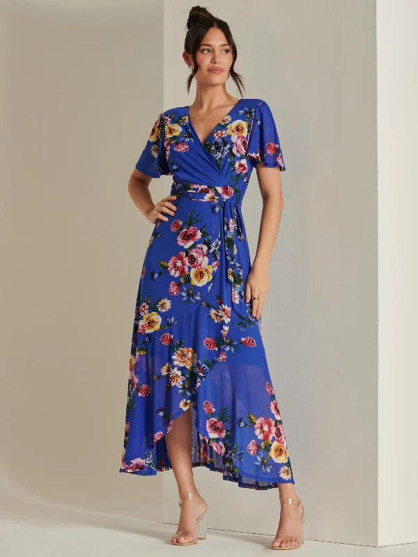 Maxi dresses with one - shoulder designs for a stylish and asymmetric lookFrill Dip Hem Mesh Maxi Dress, Royal Floral Maxi dresses with one - shoulder designs for a stylish and asymmetric lookFrill Dip Hem Mesh Maxi Dress, Royal Floral