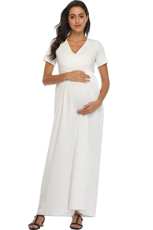 Maxi dresses with an asymmetric hem for a fashion - forward and eye - catching designFrilled Waist V-neck Nursing Maternity Wrap Dress Maxi dresses with an asymmetric hem for a fashion - forward and eye - catching designFrilled Waist V-neck Nursing Maternity Wrap Dress
